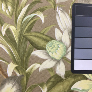 Tropical Floral Fabric | Green / Yellow / Taupe | Home Decor / Drapery | 54" Wide | By the Yard | Tommy Bahama Sea Botanical in Lemoncello