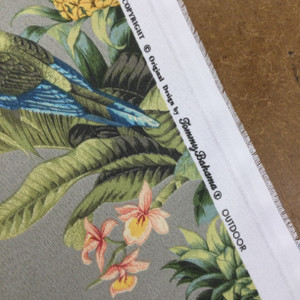 Tropical Floral with Birds in Taupe / Green / Red | OUTDOOR Home Decor Fabric | Upholstery / Cushions | Water Friendly | 54" Wide | By the Yard | Beach Bounty in Tangelo