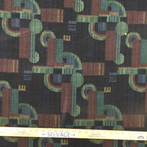 Geometric Jacquard Fabric | Navy Blue / Green / Purple | Heavyweight Upholstery | 54" Wide | By the Yard | Gallup in Navy