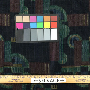 Geometric Jacquard Fabric | Navy Blue / Green / Purple | Heavyweight Upholstery | 54" Wide | By the Yard | Gallup in Navy
