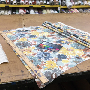 Contemporary Floral Fabric in Yellow / Blue / Teal / Brown | Home Decor / Drapery | 54" Wide | By the Yard | Loriana in Serenity