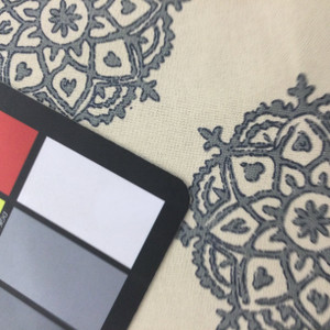 Medallion Home Decor Fabric | Off White / Grey-Blue | Upholstery / Drapery | 54" Wide | By the Yard | Laura and Kiran "Tantra" Dusty Blue