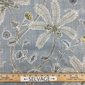 Contemporary Palm Tree Fabric | Grey / Brown / Yellow | Home Decor / Drapery | Linen Like | 54" Wide | By the Yard | Marshall in Chrome