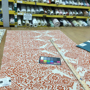 Aztec Design Home Decor Fabric |  Burnt Orange / Linen | Upholstery / Drapery | 54" Wide | By the Yard | Kaufmann "Andra" Sandalwood