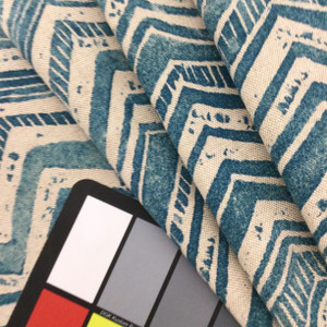 Watercolor Chevron Home Decor Fabric | Blue / Linen | Upholstery / Drapery | 54" Wide | By the Yard | Kaufmann "Jambo" Blue Diamond