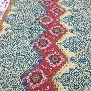 Aztec Design Fabric in Green / Red / Blue / Gold | Home Decor / Drapery | 54" Wide | By the Yard | Kaufmann Andra in Mardi Gras