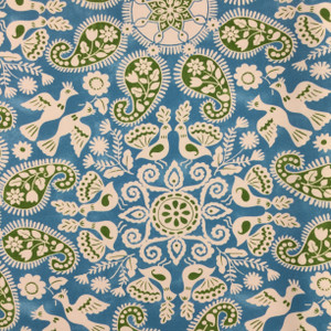 Paisley Floral with Birds in Turquoise Green, and Off White | OUTDOOR Home Decor Fabric | Upholstery / Cushions | Water Friendly | 54" Wide | By the Yard | Peruvian Craft in Turquoise