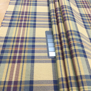 Vintage Plaid Fabric in Tan / Blue / Purple | Upholstery / Slipcovers | Medium Weight | 54" Wide | By the Yard