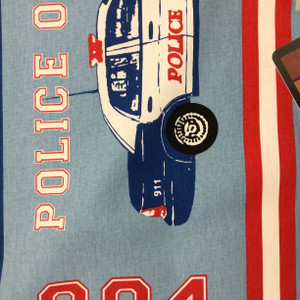 Police / Fire Fighter Themed Fabric | Red / Blue / White | Medium Weight | Drapery | 100% Cotton | 72" Wide | By the Yard