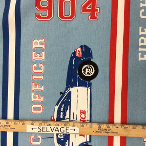 Police / Fire Fighter Themed Fabric | Red / Blue / White | Medium Weight | Drapery | 100% Cotton | 72" Wide | By the Yard
