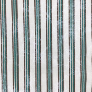Distressed Striped Printed Fabric in Spruce Green / Brown / Off White | Upholstery / Curtains | 54" Wide | By the Yard