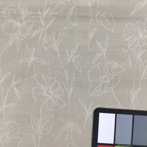 Botanical Floral Embroidered Fabric in Beige and Off White | Drapery / Slipcovers / Upholstery | 54" Wide | By the Yard