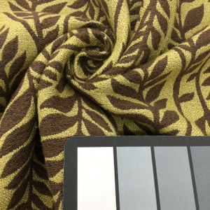 Fern Leaves Ogee Fabric in Green and Brown | Upholstery | Heavyweight | 54" Wide | By the Yard
