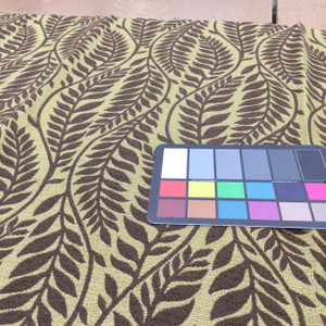 Fern Leaves Ogee Fabric in Green and Brown | Upholstery | Heavyweight | 54" Wide | By the Yard