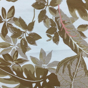 5 Yard Piece of Tropical Foliage Fabric in Tan / White / Pink | Upholstery | Heavyweight | 54" Wide | By the Yard