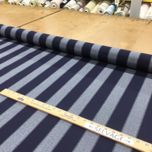 4.375 Yard Piece of Striped Indoor / Outdoor Fabric in Dark and Mottled Light Blue | Water-Friendly Upholstery | 54" Wide | By the Yard