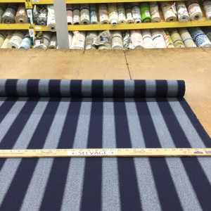 4.375 Yard Piece of Striped Indoor / Outdoor Fabric in Dark and Mottled Light Blue | Water-Friendly Upholstery | 54" Wide | By the Yard