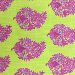 Floral Fabric in Chartreuse / Fuschia Pink / Lavender | Linen Like | Upholstery / Drapery | 54" Wide | By the Yard | Lacefield "Agra" Chartreuse