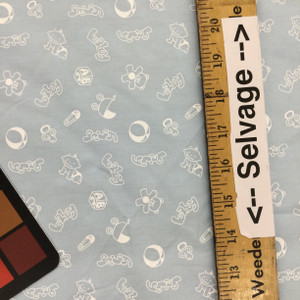 White Mini Baby Print on Light Blue Fabric  | 100% Cotton | 60 inch Wide | By the Yard