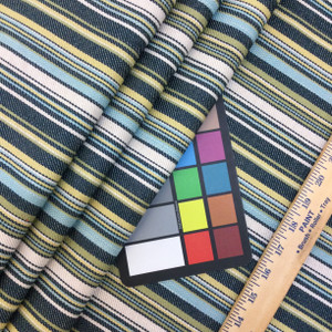 4 Yard Piece of Filmore in color Chambray | Stripes | Blues / Green / White | Medium Weight Upholstery / Drapery Fabric | 54" Wide | By the Yard