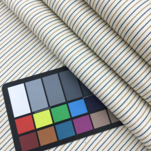 Striped Fabric in Off-White / Teal / Gold  | Upholstery / Slipcovers / Drapery | 54" Wide | By the Yard | Sorority in Copper