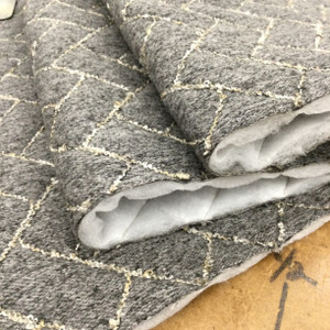 Pre-Quilted Geometric Fabric in Charcoal with Beige Variegated Boucle | Upholstery | Heavy Weight | Backed with Batting | 54" Wide | By the Yard | Herring in Charcoal