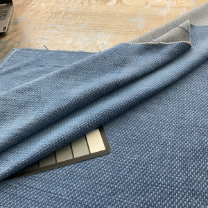 Checkered Blue Chenille Fabric | Slipcovers / Upholstery / Curtains | Stain Resistant | 54" Wide | By the Yard