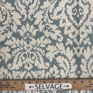 Damask Home Decor Fabric | Teal / Silver / Off White | Curtains / Light Upholstery | 100% Cotton | 54" Wide | By the Yard | Waverly "Dashing Damask" in Mineral