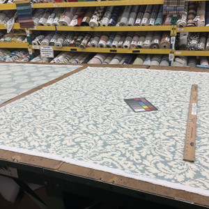 Damask Home Decor Fabric | Teal / Silver / Off White | Curtains / Light Upholstery | 100% Cotton | 54" Wide | By the Yard | Waverly "Dashing Damask" in Mineral