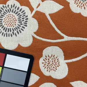 Mod Floral Jacquard Fabric | Orange / Grey / Off White | Upholstery | 54" Wide | By the Yard