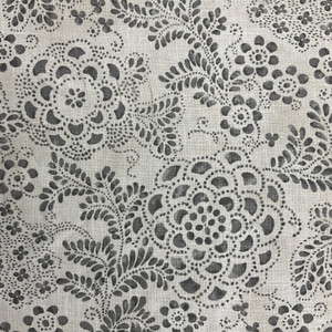 Stenciled Floral Home Decor Fabric | Grey and Off-White | Curtains / Light Upholstery | Linen / Rayon | 54" Wide | By the Yard | PKL Studio "Katazome Garden" in Cinder
