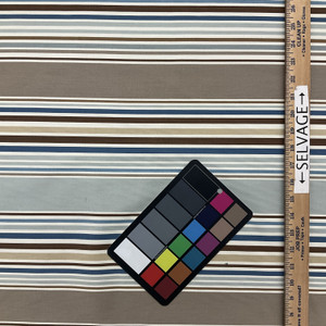 Striped Home Decor Fabric | Blue / Brown / White | Curtains / Light Upholstery | 100% Cotton | 54" Wide | By the Yard
