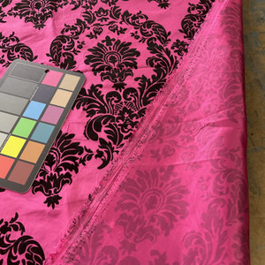 Flocked Damask Taffetta Fuchsia/Black | Very Lightweight Taffeta Fabric | Home Decor Fabric | 58" Wide