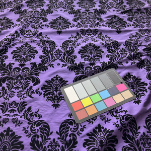 Flocked Damask Taffetta Purple/Black | Very Lightweight Taffeta Fabric | Home Decor Fabric | 58" Wide