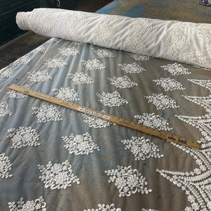 Starlight Beverly Sequined & Embroidered Mesh Lace White | Lightweight Lace, Mesh Fabric | Home Decor Fabric | 52" Wide