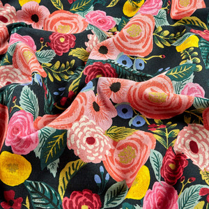 Cotton + Steel Rifle Paper Co. English Garden Juliet Rose Canvas Navy | Medium Weight Canvas Fabric | Home Decor Fabric | 44" Wide