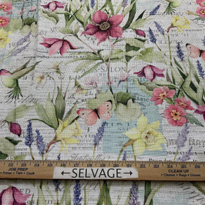 Susan Winget Botanical Buzz Garden Scene Basketweave Multi | Medium Weight Basketweave Fabric | Home Decor Fabric | 56" Wide