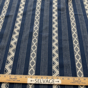Laura & Kiran Outwest Stripes Cavallo Basketweave Indigo/Natural | Heavyweight Basketweave Fabric | Home Decor Fabric | 54" Wide