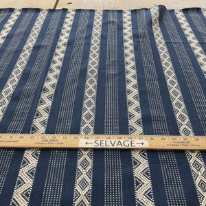 Laura & Kiran Outwest Stripes Cavallo Basketweave Indigo/Natural | Heavyweight Basketweave Fabric | Home Decor Fabric | 54" Wide
