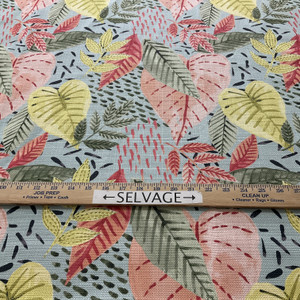 Martinique Digital Tropical Print Basketweave Coral | Medium Weight Basketweave Fabric | Home Decor Fabric | 54" Wide