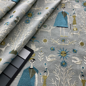 Hilary Farr Come Together Embroidered Seaglass | Medium Weight Woven Fabric | Home Decor Fabric | 55" Wide