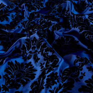 Flocked Damask Taffeta Royal/Black | Very Lightweight Taffeta Fabric | Home Decor Fabric | 58" Wide