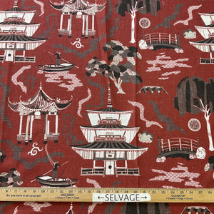 Chinois Digital Kumano Herringbone Carmine | Medium Weight Woven Fabric | Home Decor Fabric | 56" Wide