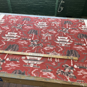 Chinois Digital Kumano Herringbone Carmine | Medium Weight Woven Fabric | Home Decor Fabric | 56" Wide