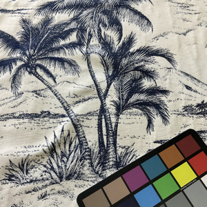 Bella Dura Home Performance Palm Tree & Seas The Day Navy | Heavyweight Outdoor, Jacquard Fabric | Home Decor Fabric | 54" Wide