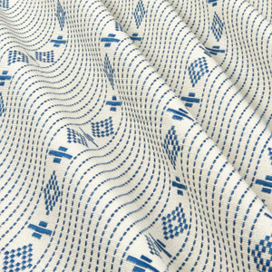 Laura & Kiran Outwest Stripes Hopi Stripe Woven Blue on White | Medium/Heavyweight Woven, Jacquard Fabric | Home Decor Fabric | 54" Wide
