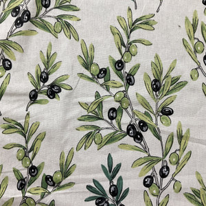STOF France Olives Coated Broadcloth Olive Tablecloth | Medium/Heavyweight Laminate, Broadcloth Fabric | Home Decor Fabric | 61" Wide