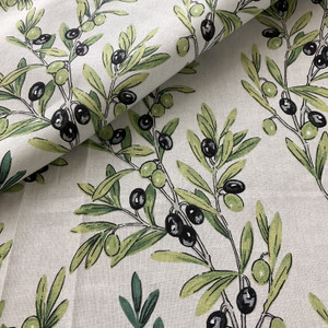 STOF France Olives Coated Broadcloth Olive Tablecloth | Medium/Heavyweight Laminate, Broadcloth Fabric | Home Decor Fabric | 61" Wide