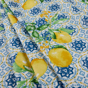 STOF France Gorbio Coated Broadcloth Tablecloth Bleu | Medium/Heavyweight Laminate, Broadcloth Fabric | Home Decor Fabric | 61" Wide