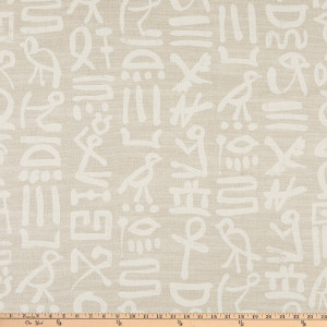 PKL Studio Story Teller Linen Chalk | Egyptian Hieroglyphic/Symbology | Medium/Heavyweight Linen Fabric | Home Decor Fabric | 54" Wide